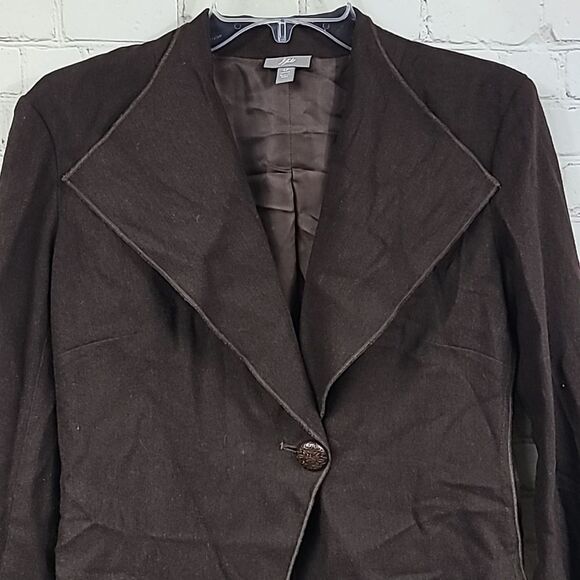 J.Jill Petite Brown Wool Lightweight One-Button Blazer Fold Up Cuff Suit Jacket - Picture 2 of 13